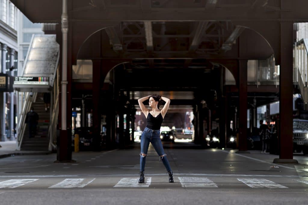 Destination session photo shoot in Chicago, Illinois under the elevated train.