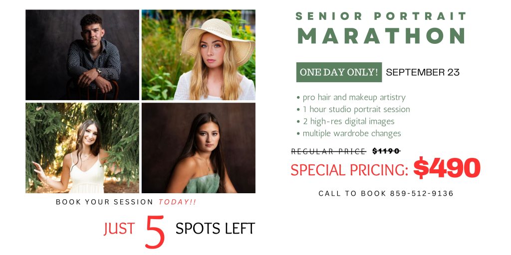 An advertisement flyer for a special day of pricing for senior portraits with Tonya Bolton Photography.